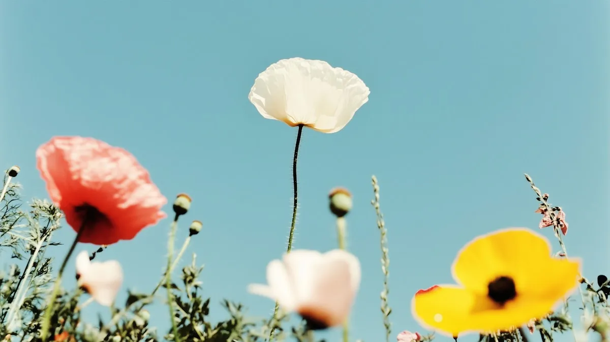 A bunch of flowers that are in the grass.