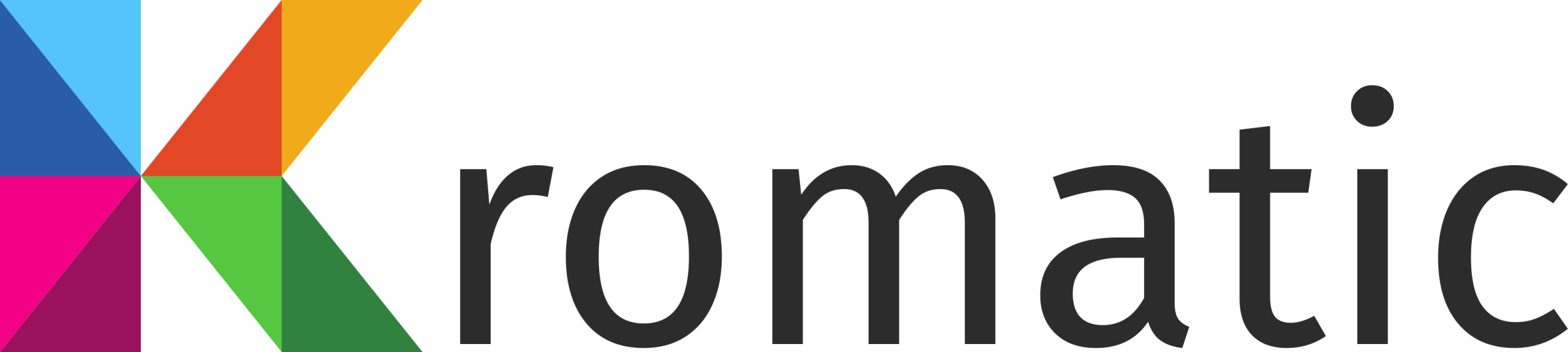 Logo coloré de Kromatic avec un « K » géométrique multicolore à gauche et le texte 'romatic' en gris foncé à droite.