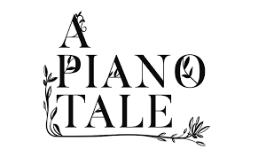 Texte artistique noir 'A Piano Tale' avec éléments floraux décoratifs.