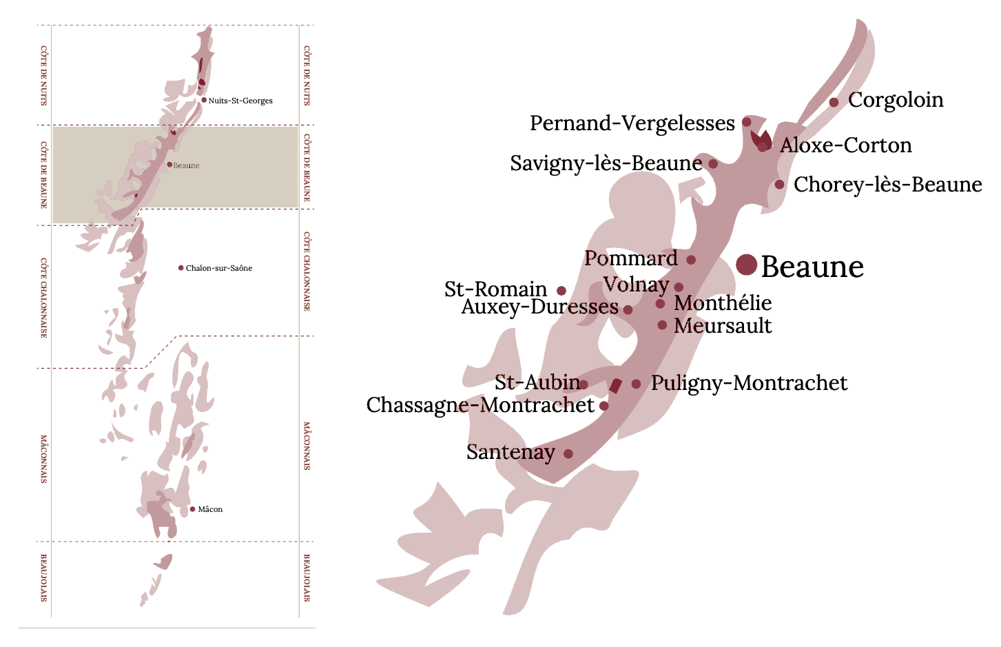 Map of the Côte de Beaune