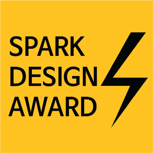 Logo with text 'SPARK DESIGN AWARD' and a black lightning bolt on a yellow background.