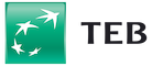 Logo of TEB featuring four white flying birds forming a circle within a green rounded square background next to the letters TEB in black.