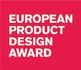 White text reading 'EUROPEAN PRODUCT DESIGN AWARD' on a red background.