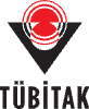 Logo with a red circle and concentric rings partially covered by an inverted black triangle, with 'TÜBİTAK' in bold black letters below.