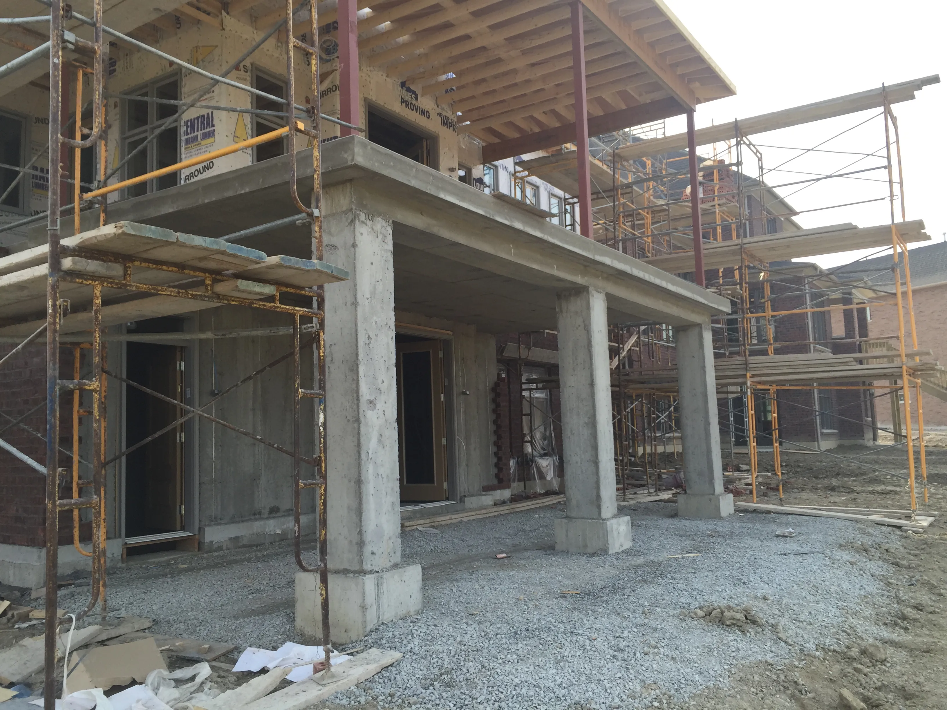 Suspended concrete slab on concrete columns at a new residential development