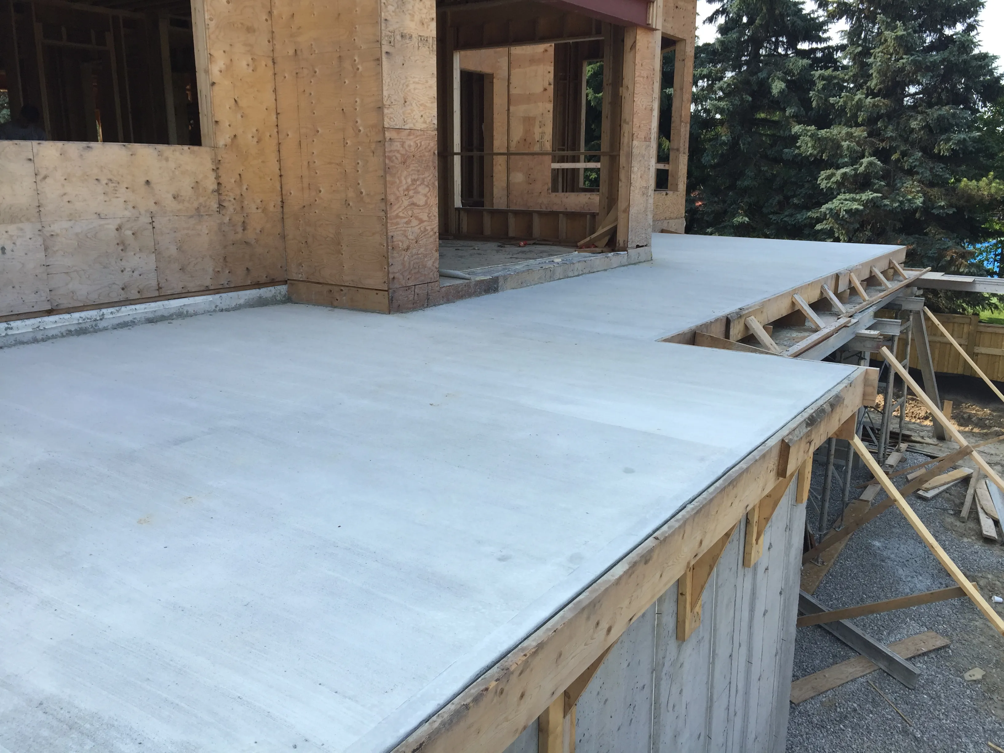 Finished suspended concrete slab with timber formwork supports