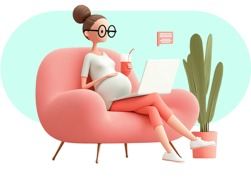 Illustration of six diverse pregnant women standing close together with eyes closed and peaceful expressions.