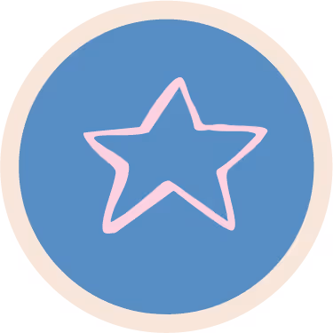 Blue circle with a thin pink star outline in the center, bordered by a light beige ring.