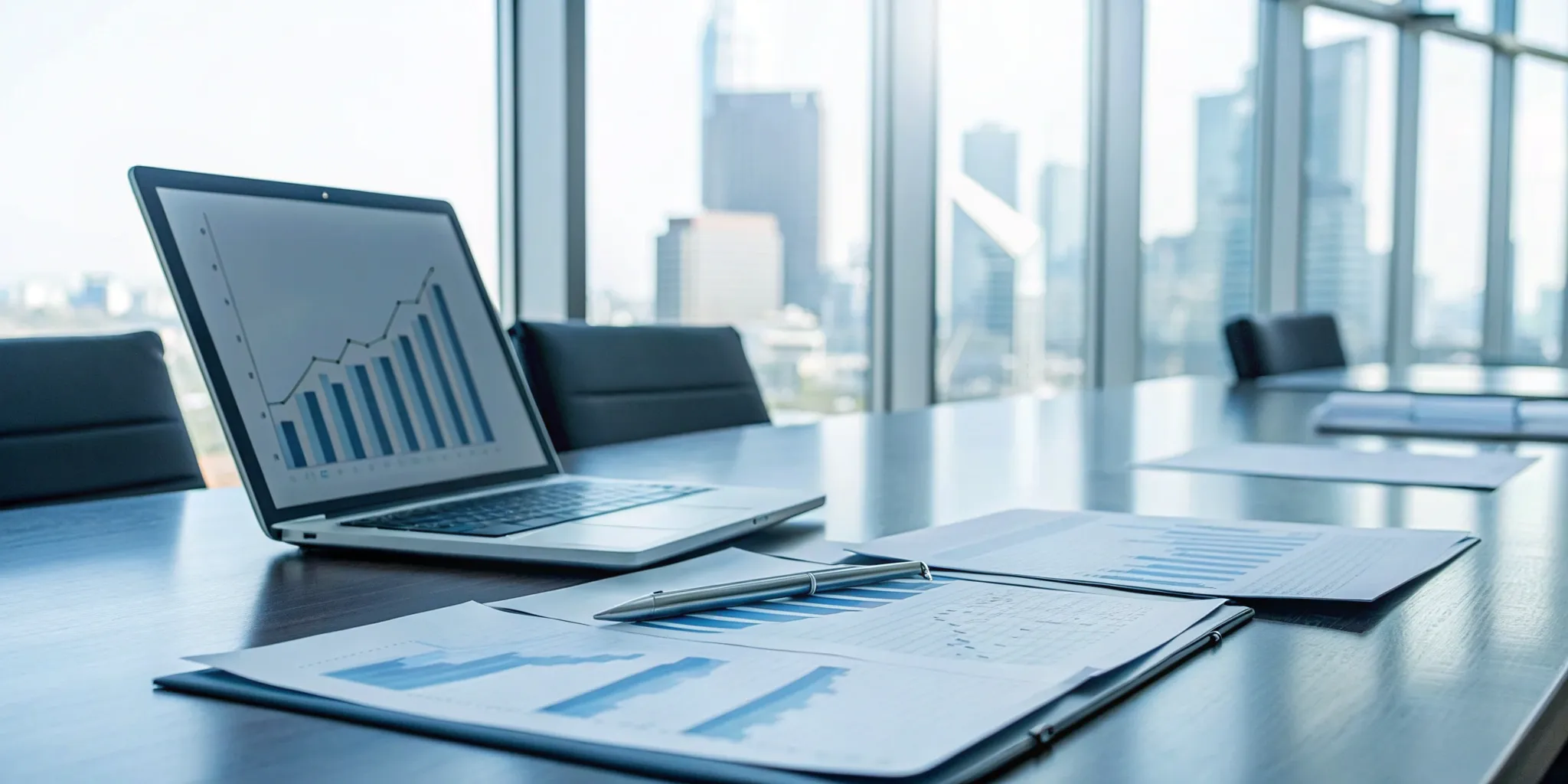 Implementing the MEDDIC framework with sales charts and data on a laptop screen.
