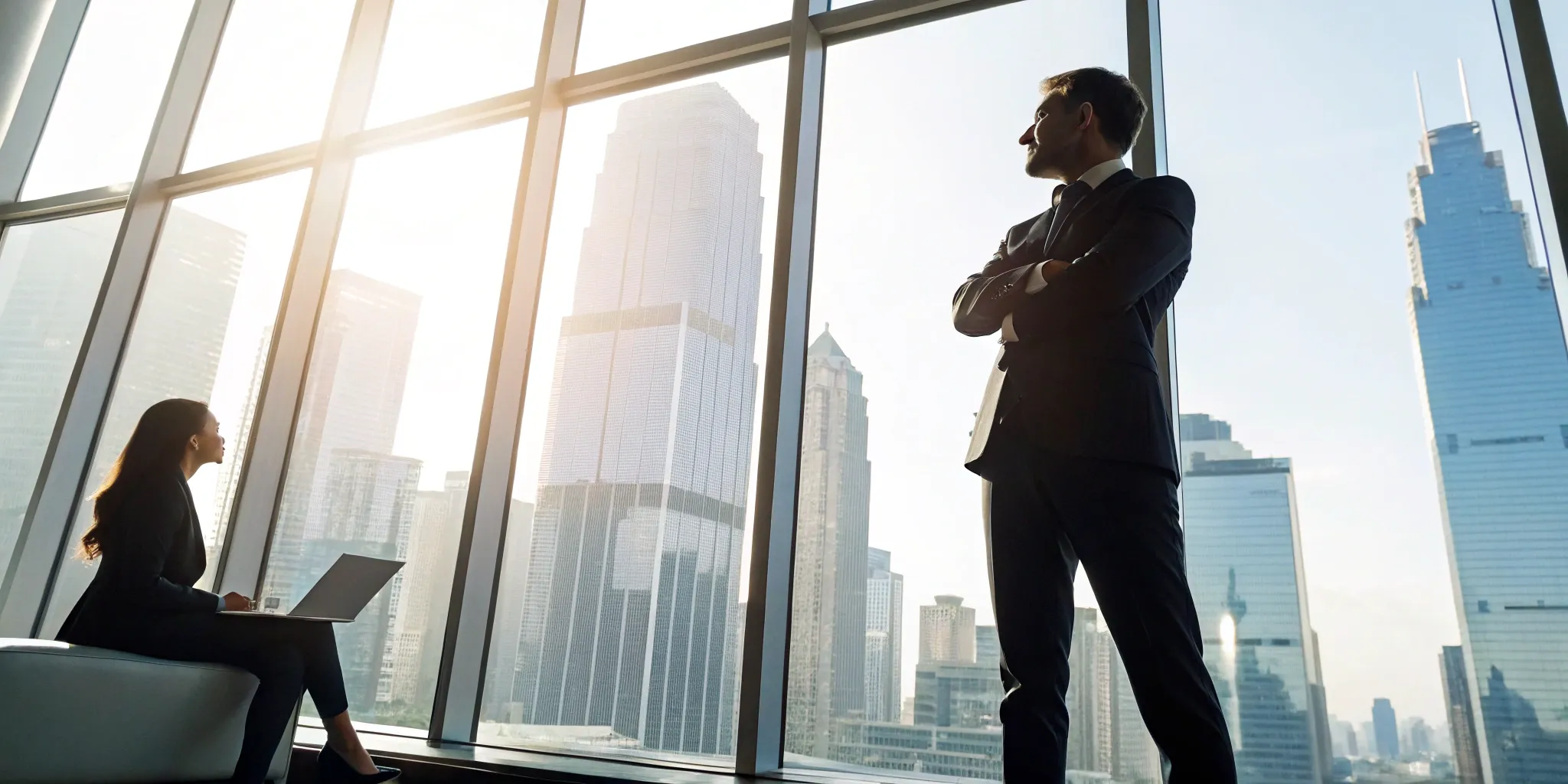 A sales leader discussing goals with a motivated sales team in a modern office.