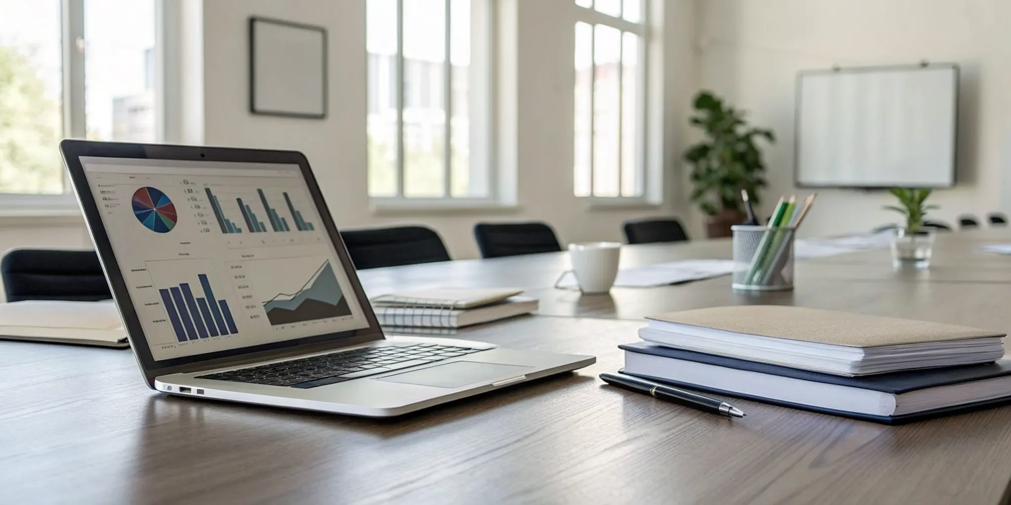 A laptop with sales data used for coaching on value-based selling frameworks.