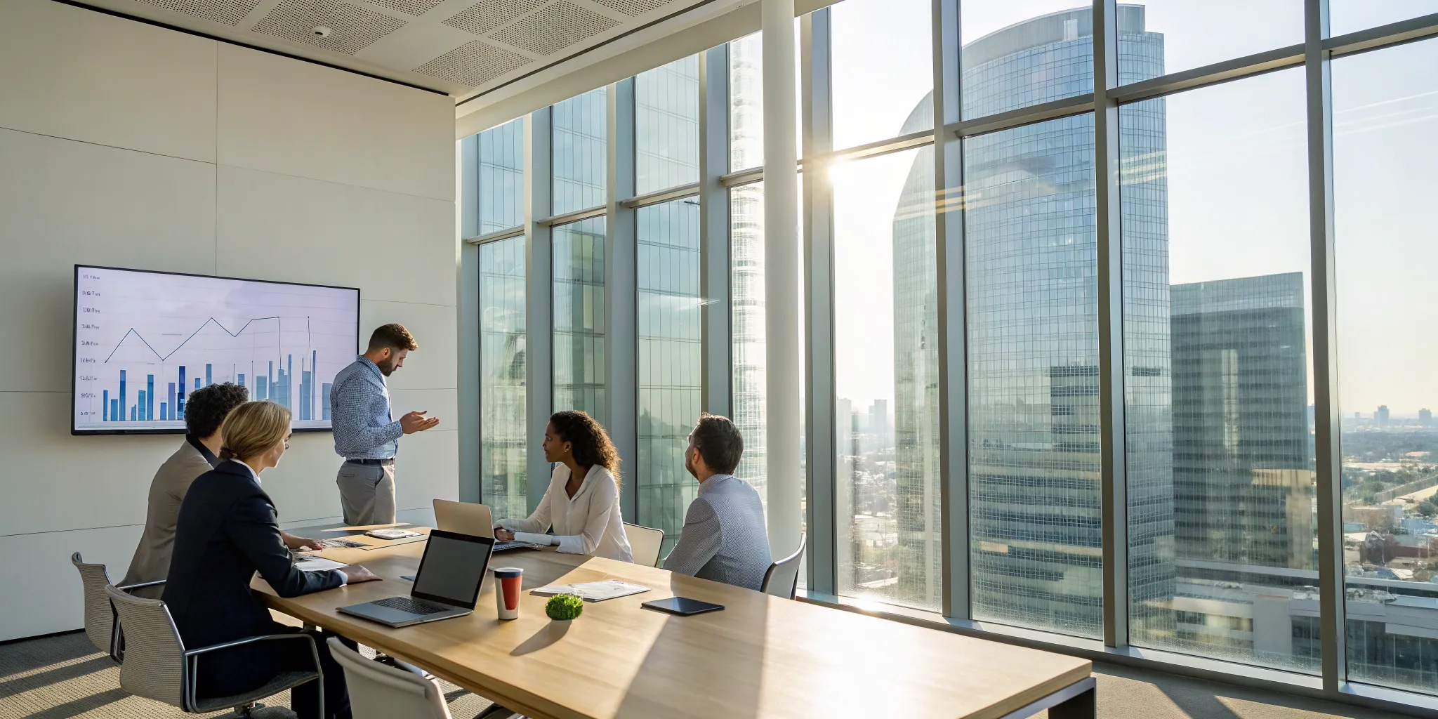 Sales team analyzing charts to improve their sales forecasting techniques.