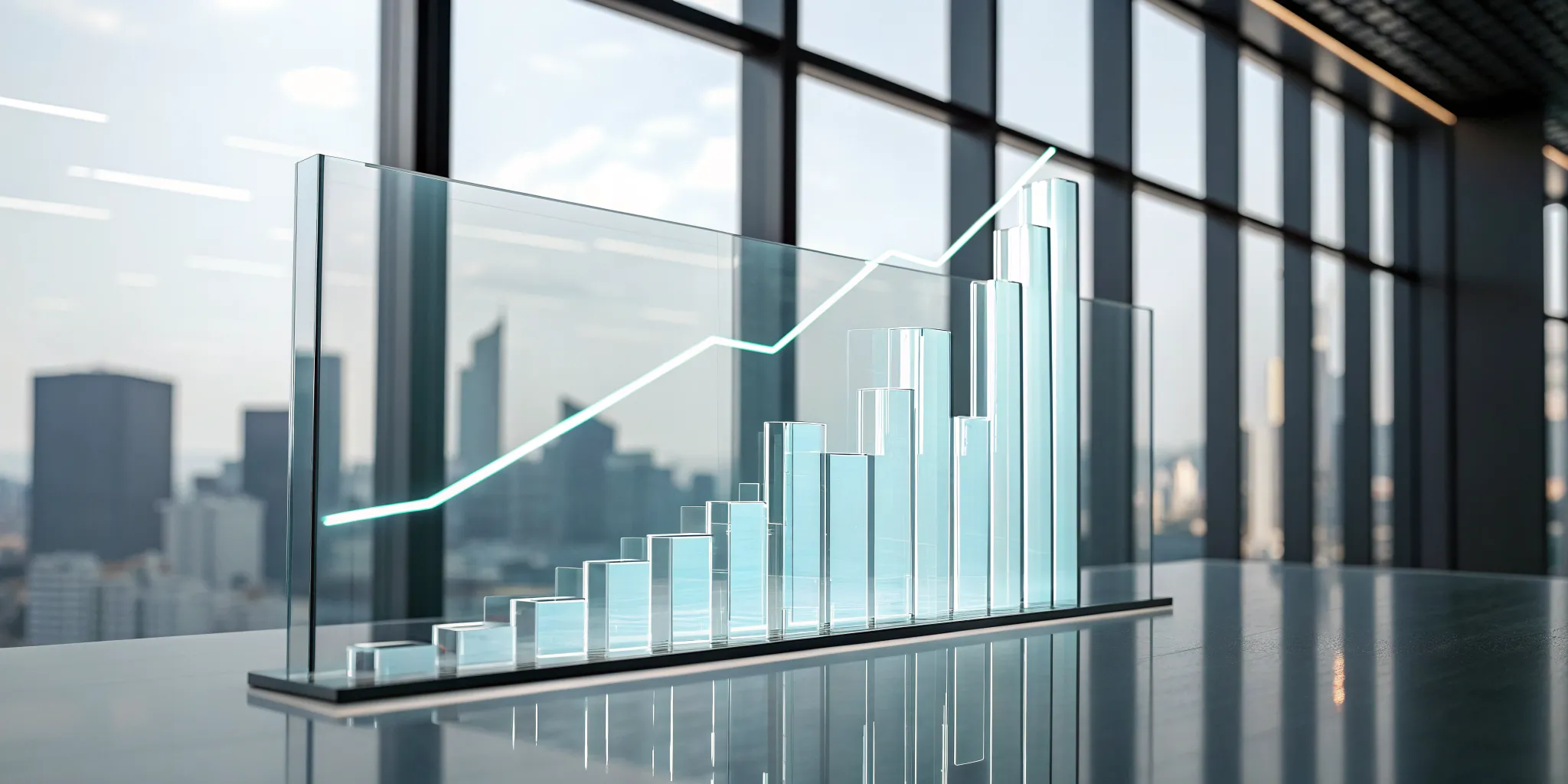 A glass bar chart showing positive growth from optimizing the B2B sales process.