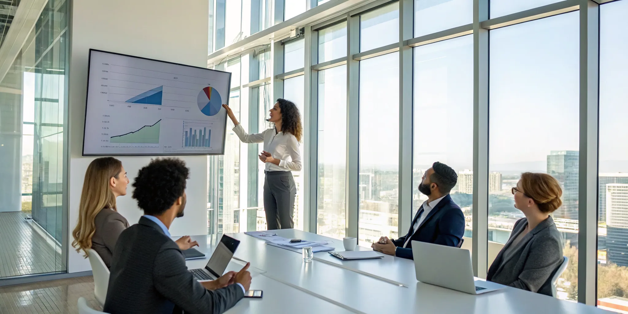 A conversion rate optimization consultant presents data and strategies to a business team.