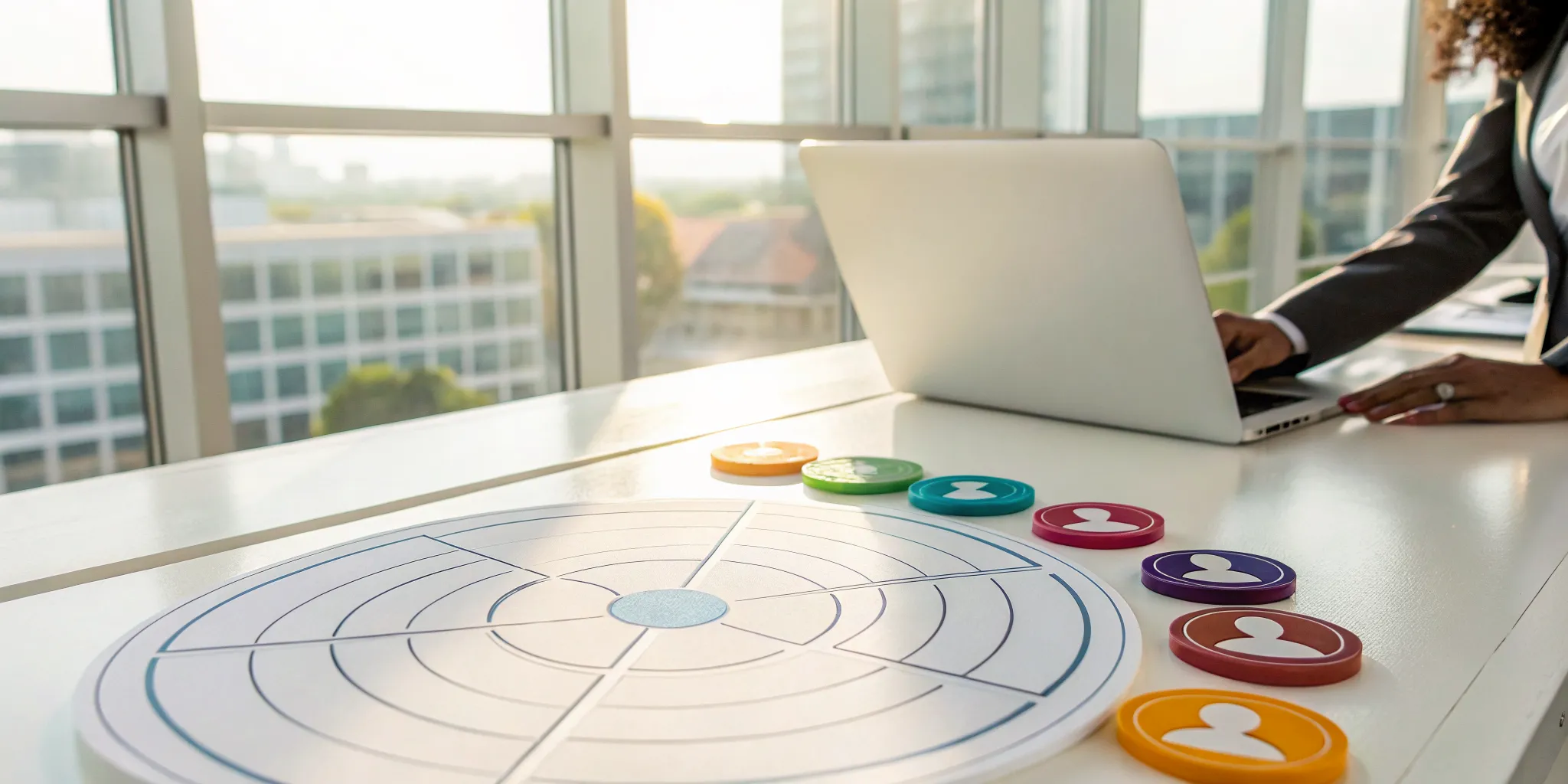 Psychographic market segmentation using customer persona tokens and a laptop.
