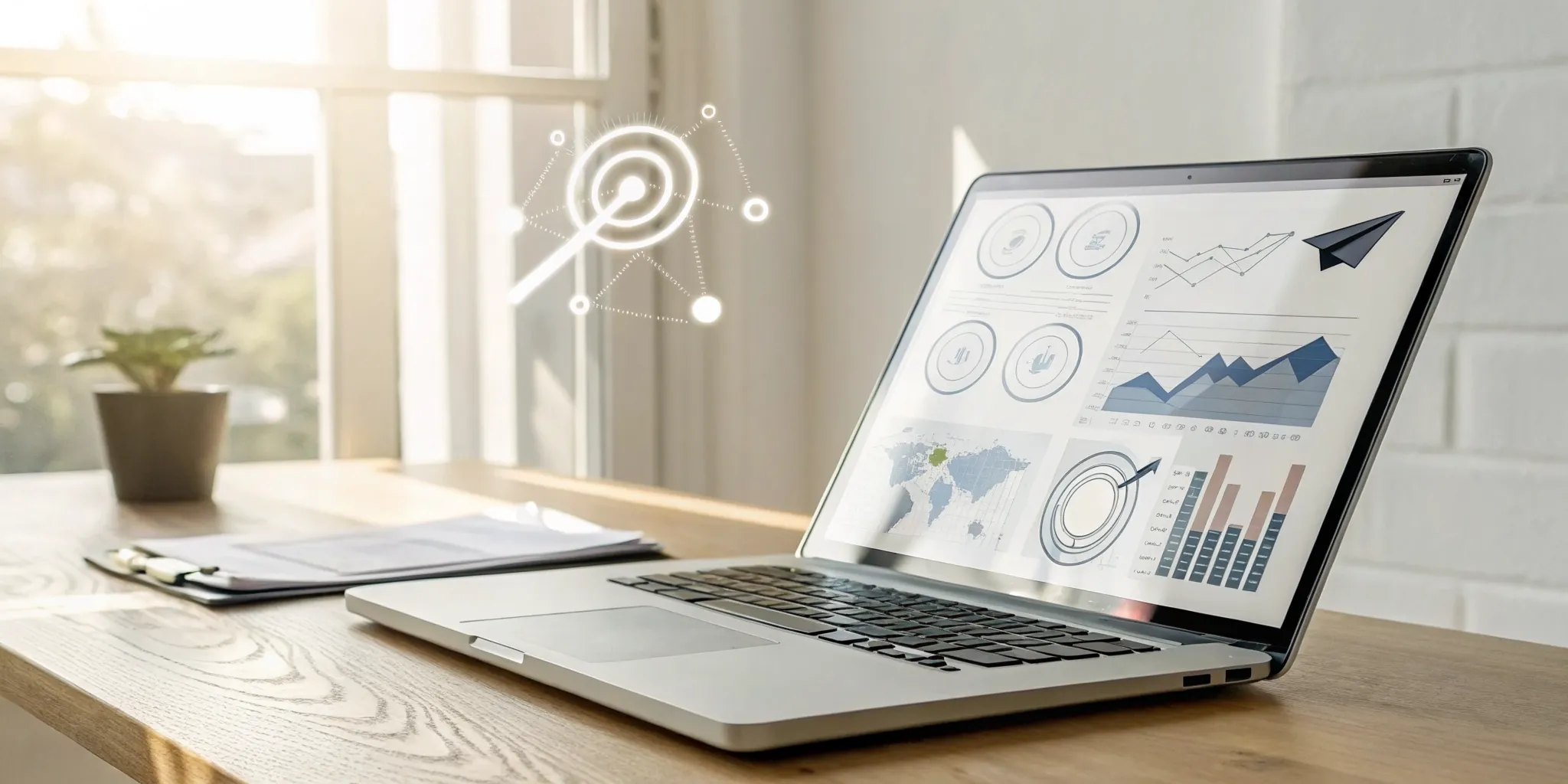 Laptop screen with charts measuring an outbound lead generation campaign's performance.