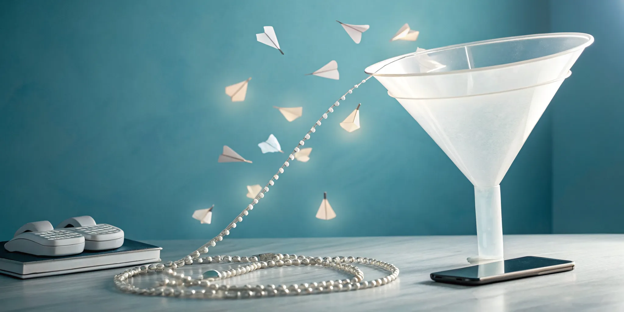 A modern outbound lead generation strategy with paper planes flying into a sales funnel.
