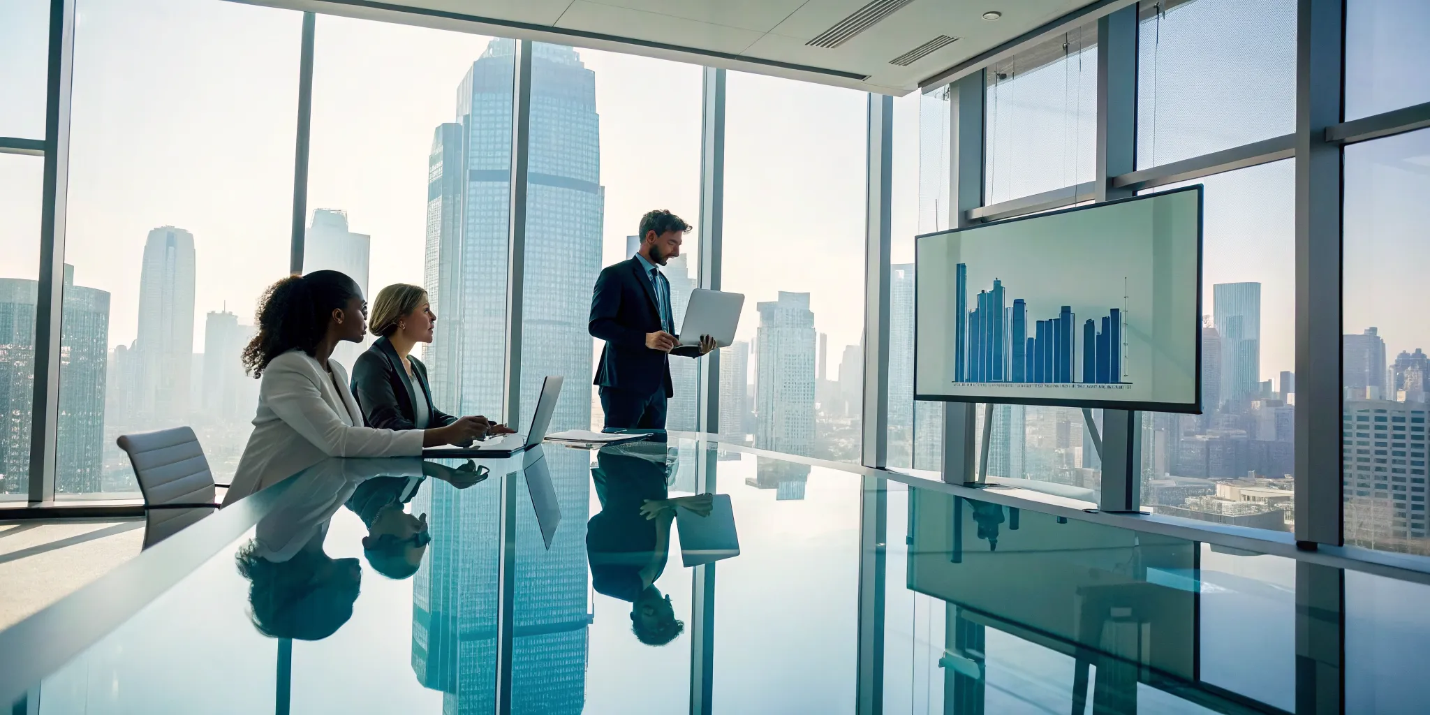 Business team analyzing data charts for their revenue operations consulting strategy.