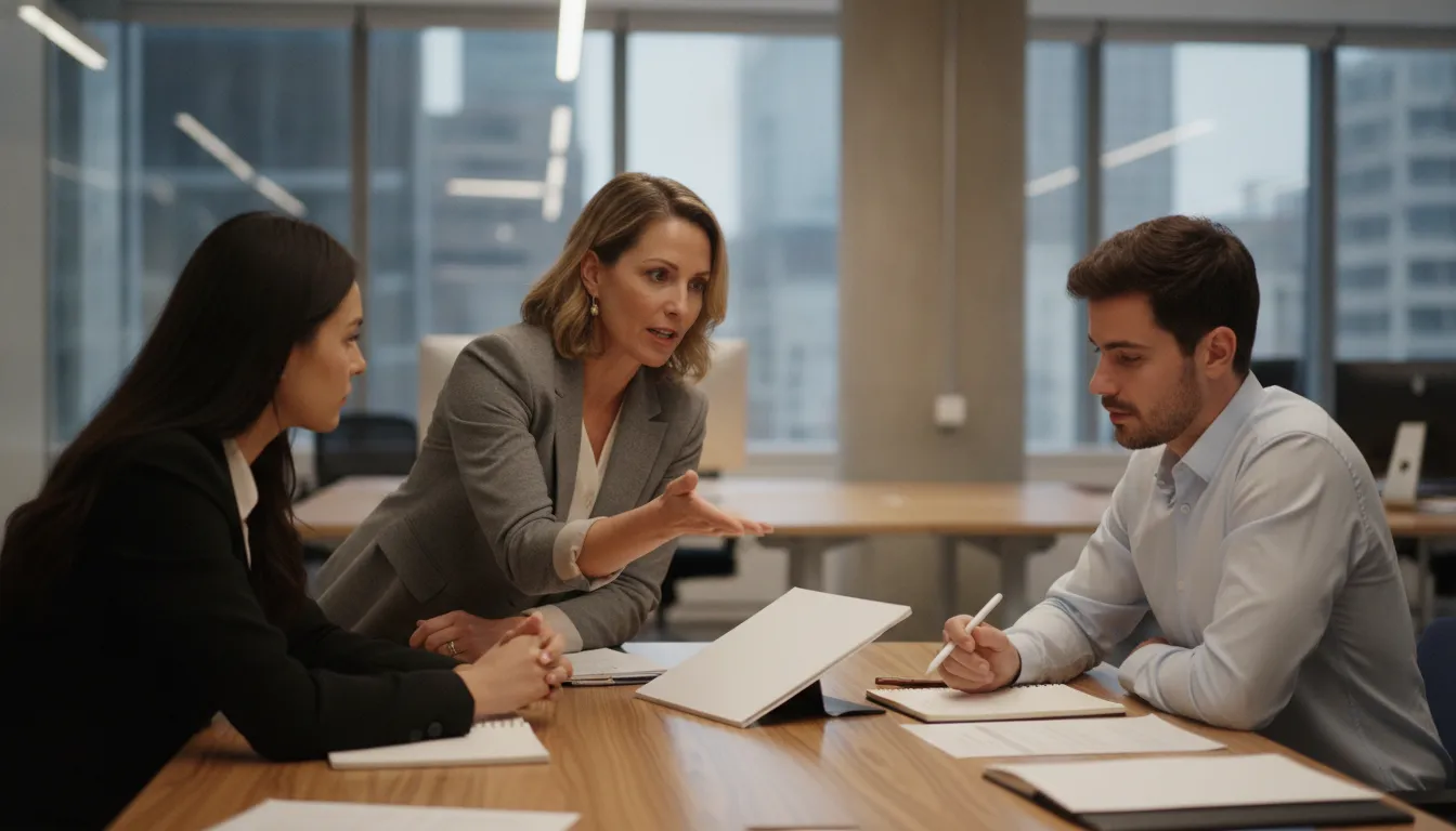 Sales leaders coaching reps through a buyer scenario in a sales playbook template