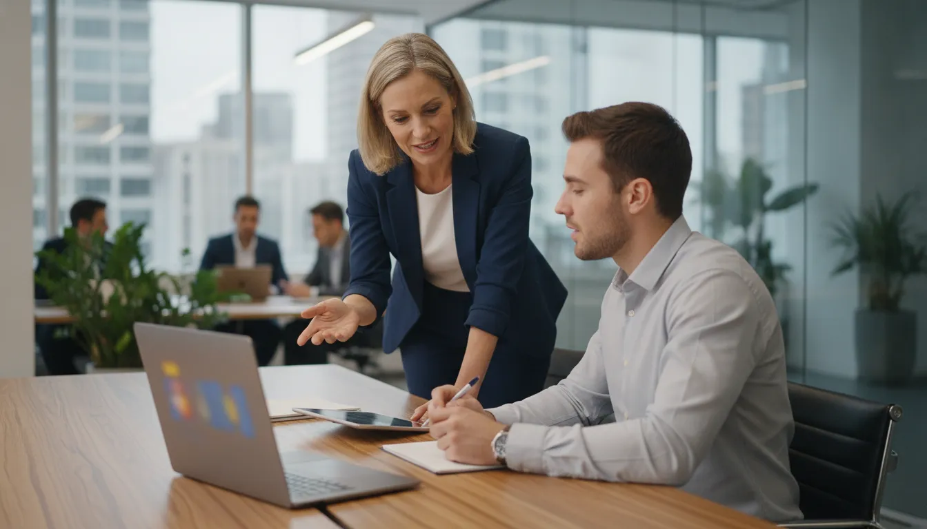 Sales leader and account executive reviewing a customer conversation