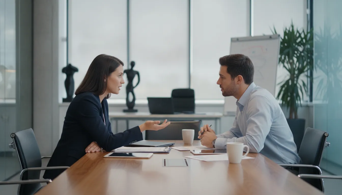 Sales manager coaching an account executive during a weekly deal review