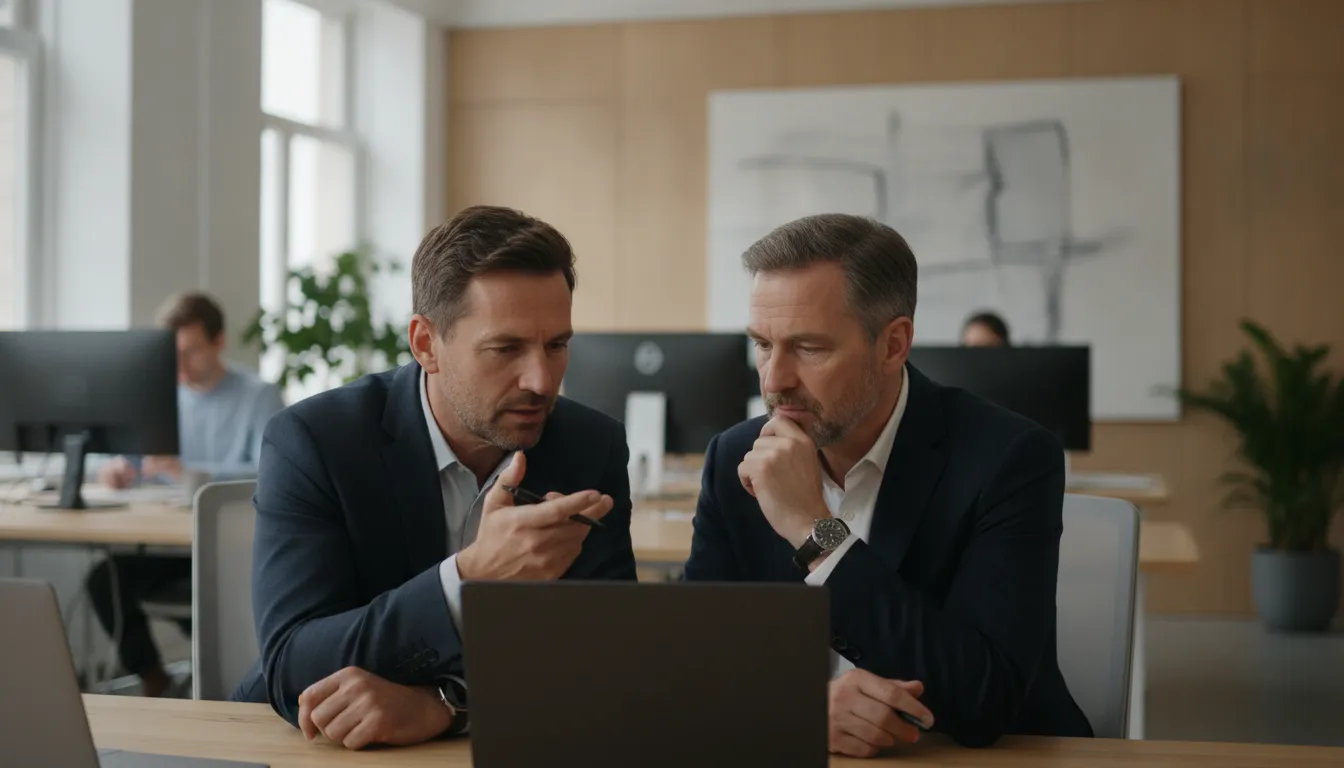 Sales leaders reviewing evidence in a complex technology deal