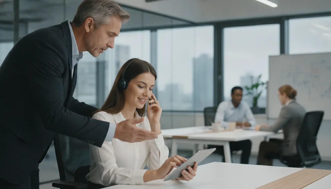 B2B sales leader coaching a seller through an enterprise opportunity