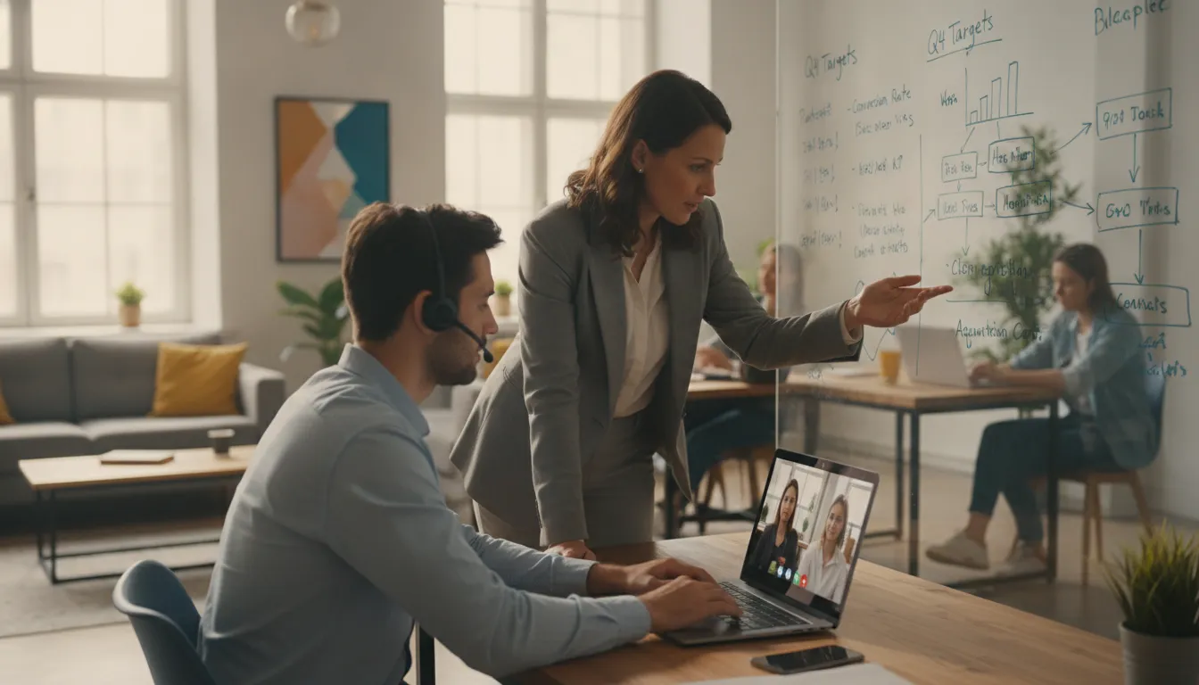 Sales leader coaching a representative during a technology deal review