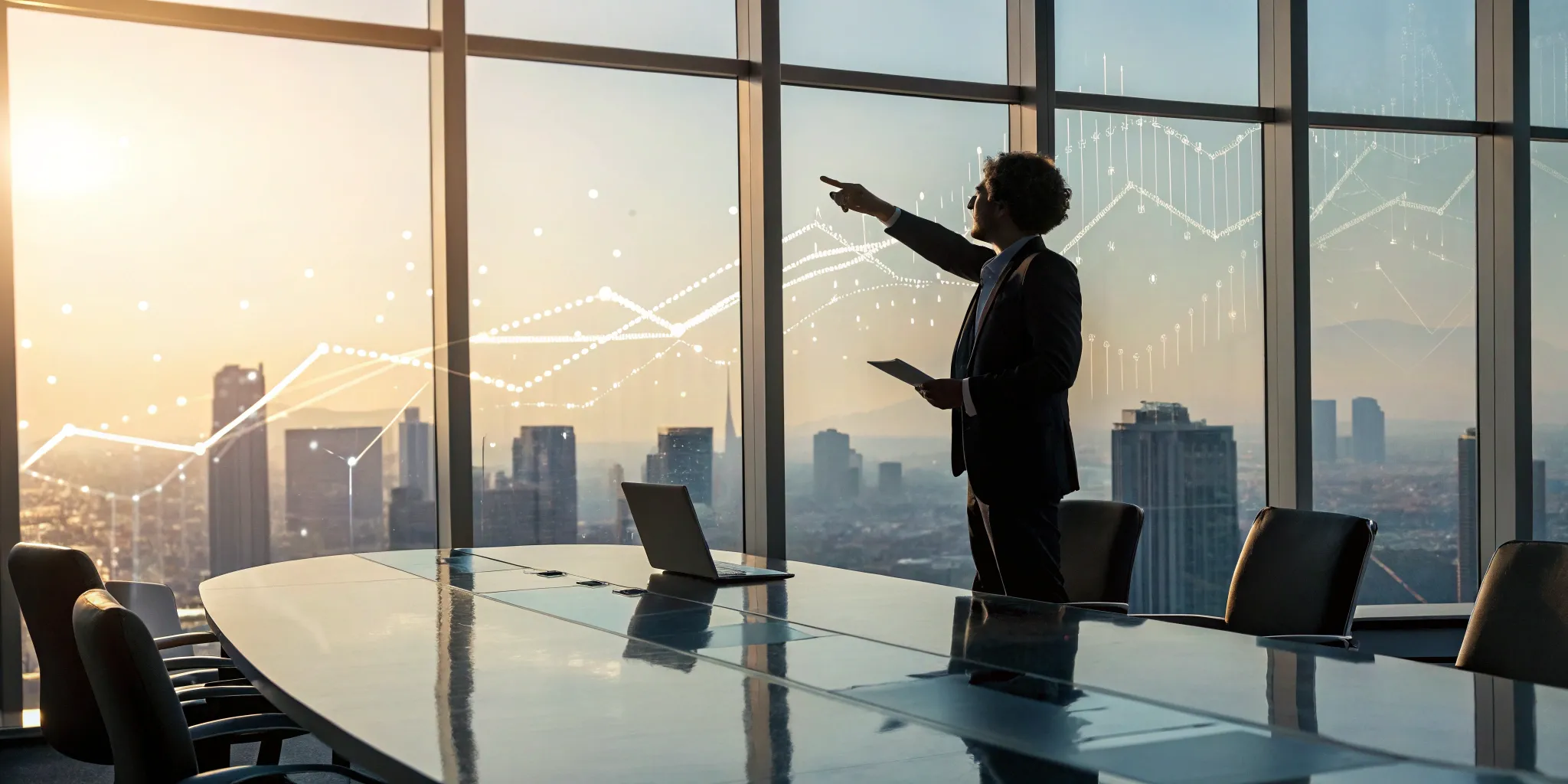 A consultant uses a growth chart to explain consulting services for selling to the C-suite.