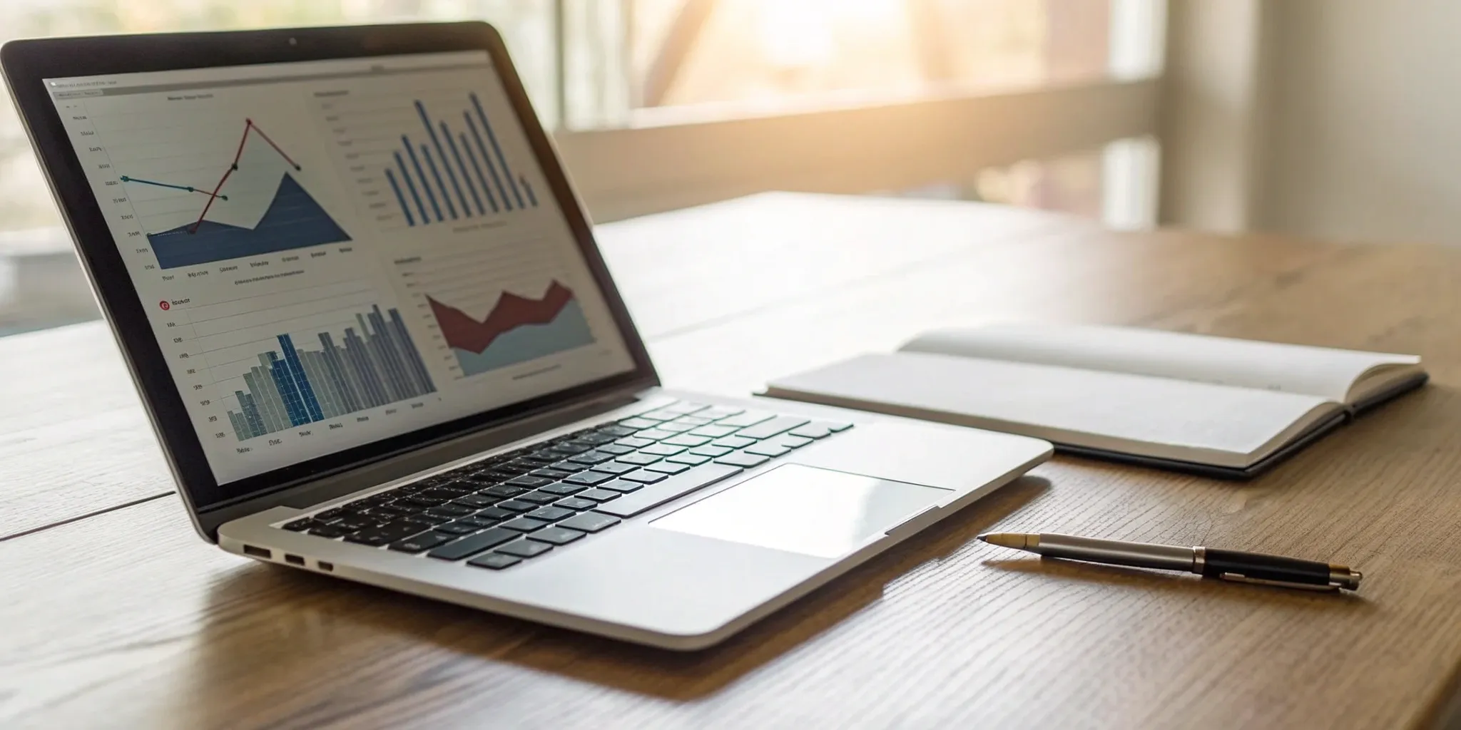Laptop with charts and data for economic buyer sales training.