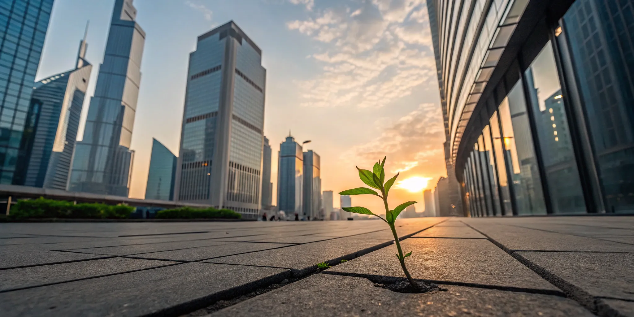 A small plant growing through city pavement, showing the growth achieved with the benefits of revenue operations.