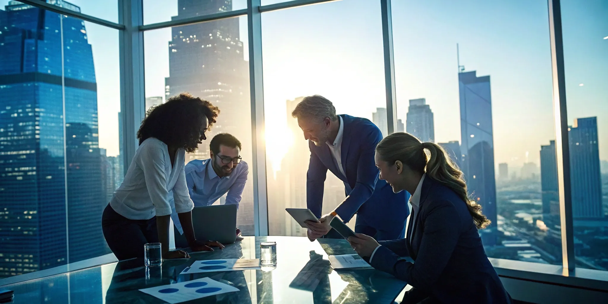 A tech sales team collaborating on skills learned from the best sales discovery courses.
