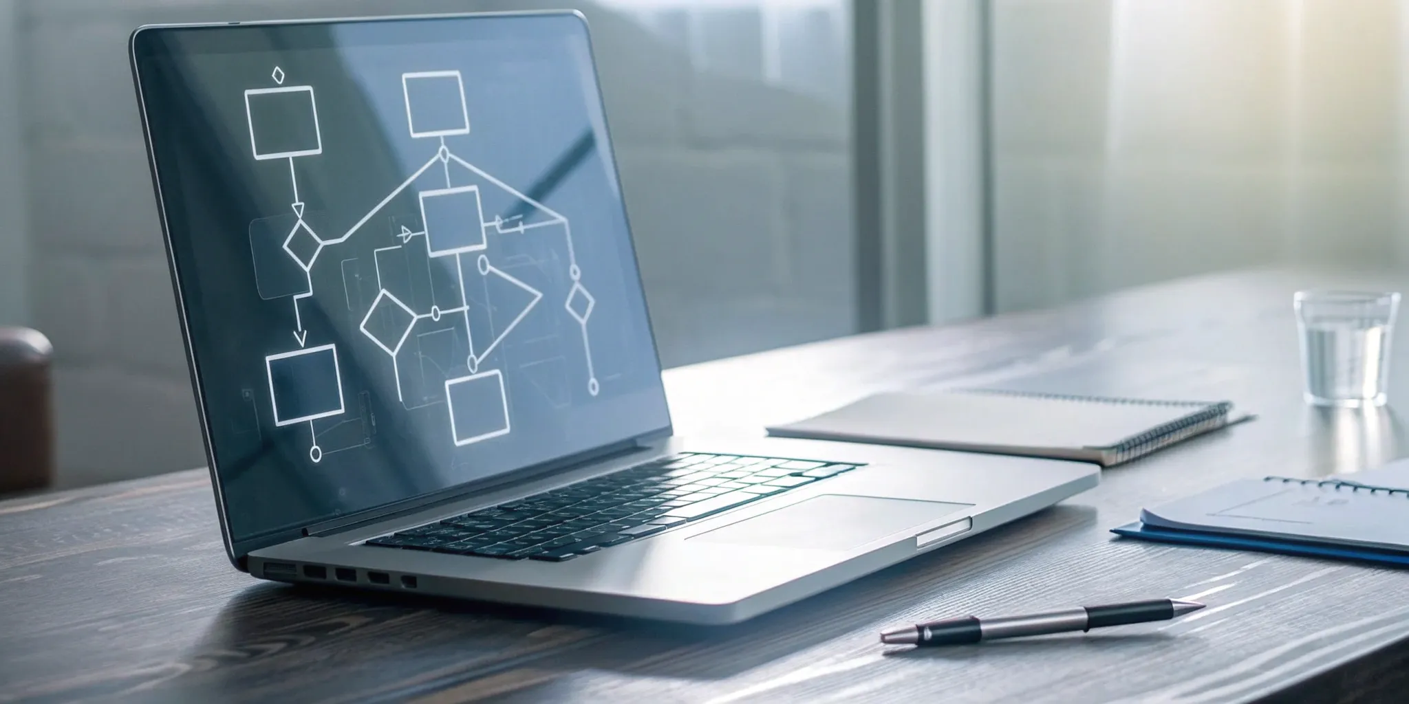 A flowchart on a laptop screen mapping out how to build a scalable sales process.