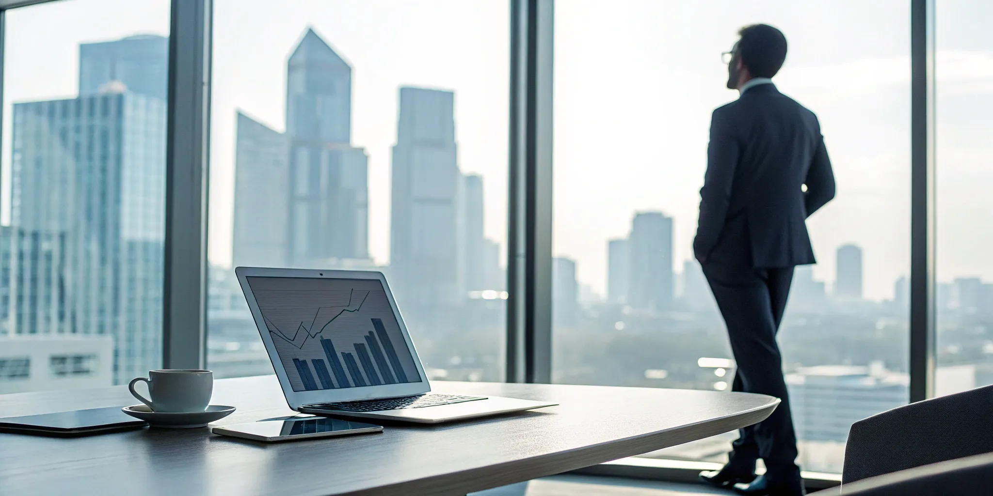 A businessman reviews a sales growth chart before he decides to hire a B2B sales process consultant.