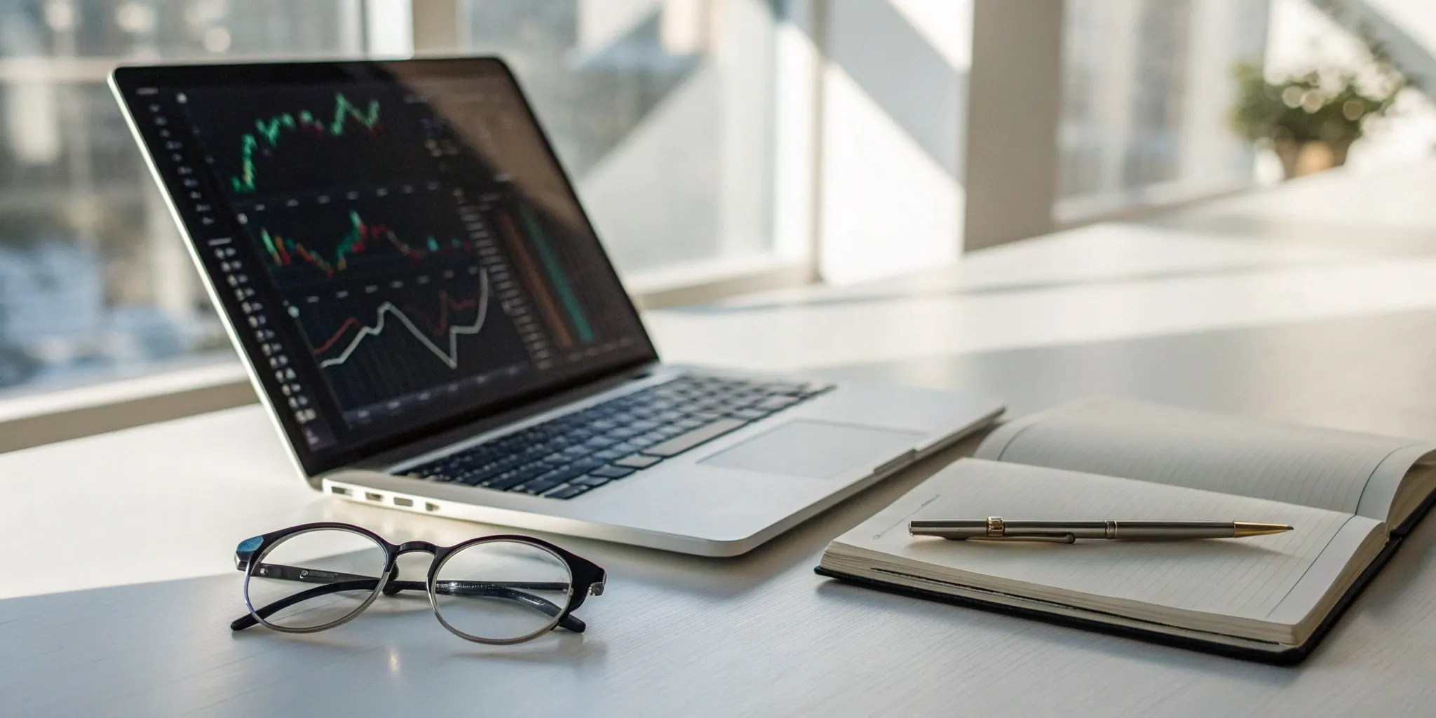 Laptop with sales charts and a notebook, representing the work you get when you hire a sales playbook consultant.