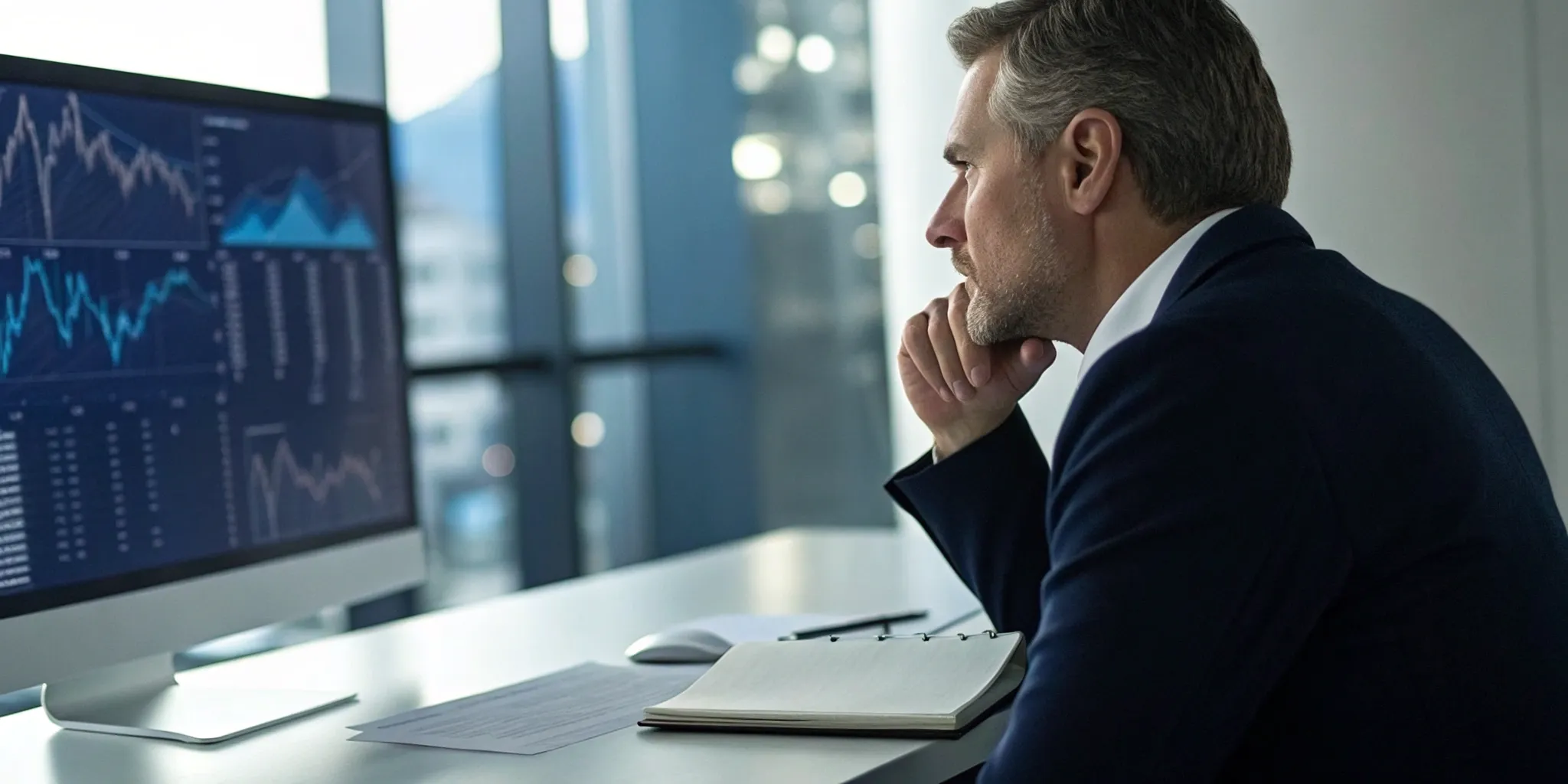 Sales leader analyzing performance data to hire a MEDDIC consultant.