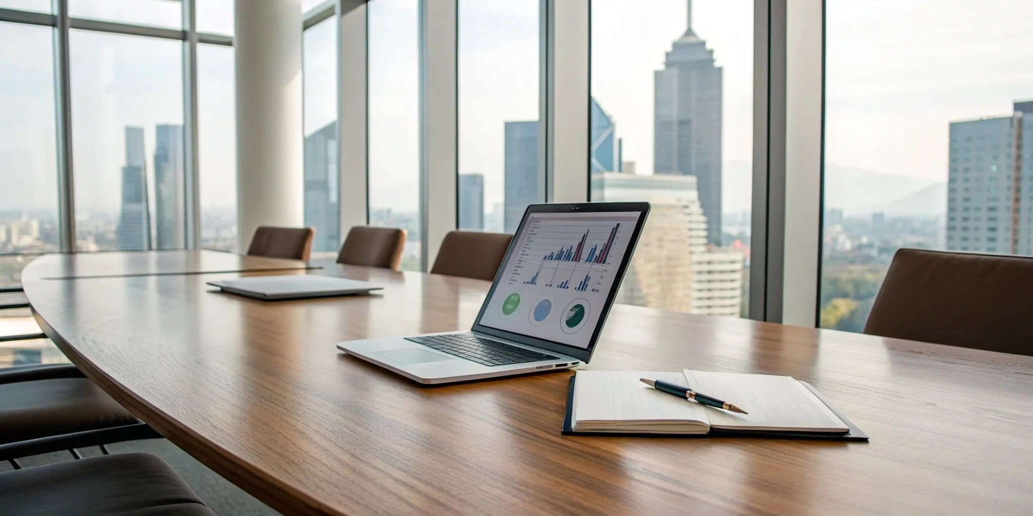A laptop showing business analytics for customer expansion consulting services.