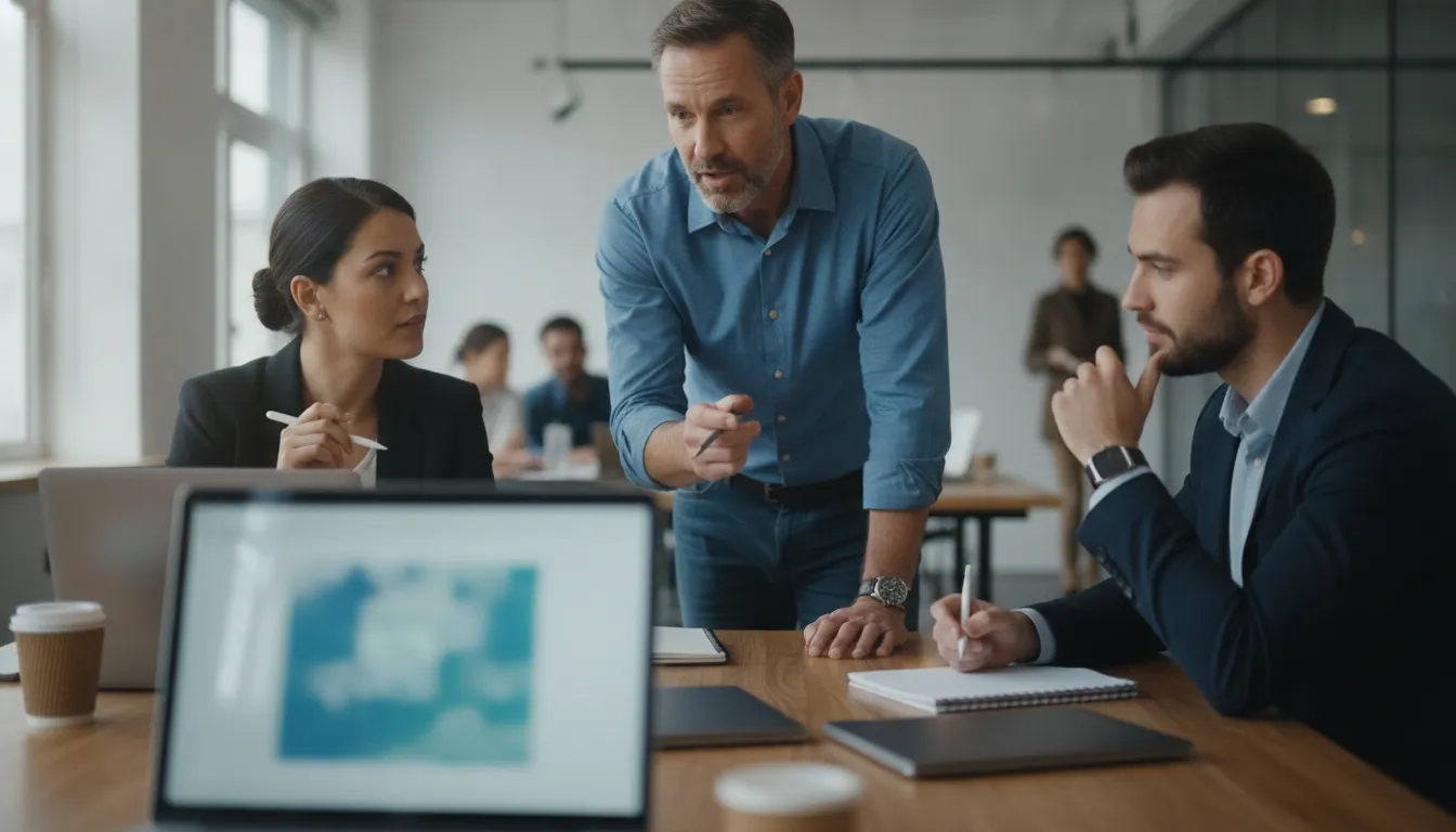 Sales manager coaching account executives through a complex technology deal review