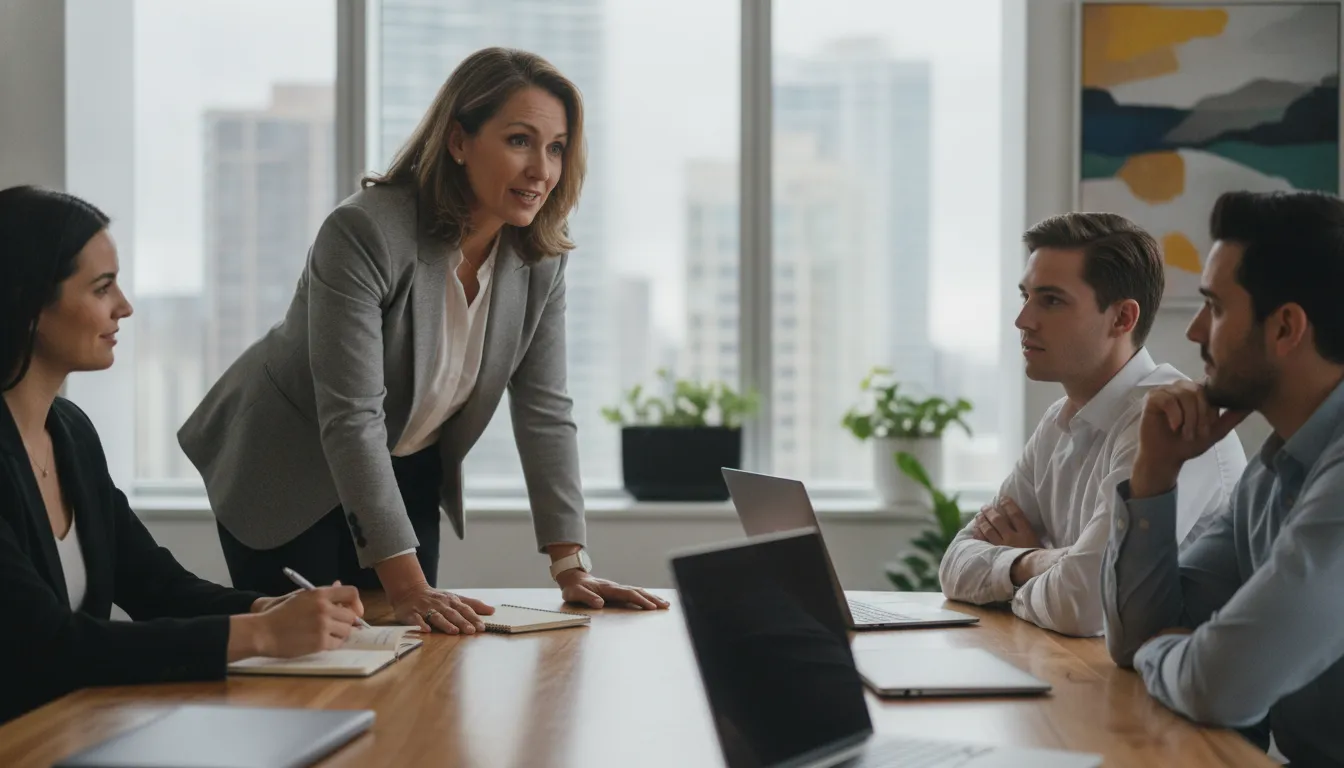 Sales leaders coaching a team through a complex technology deal