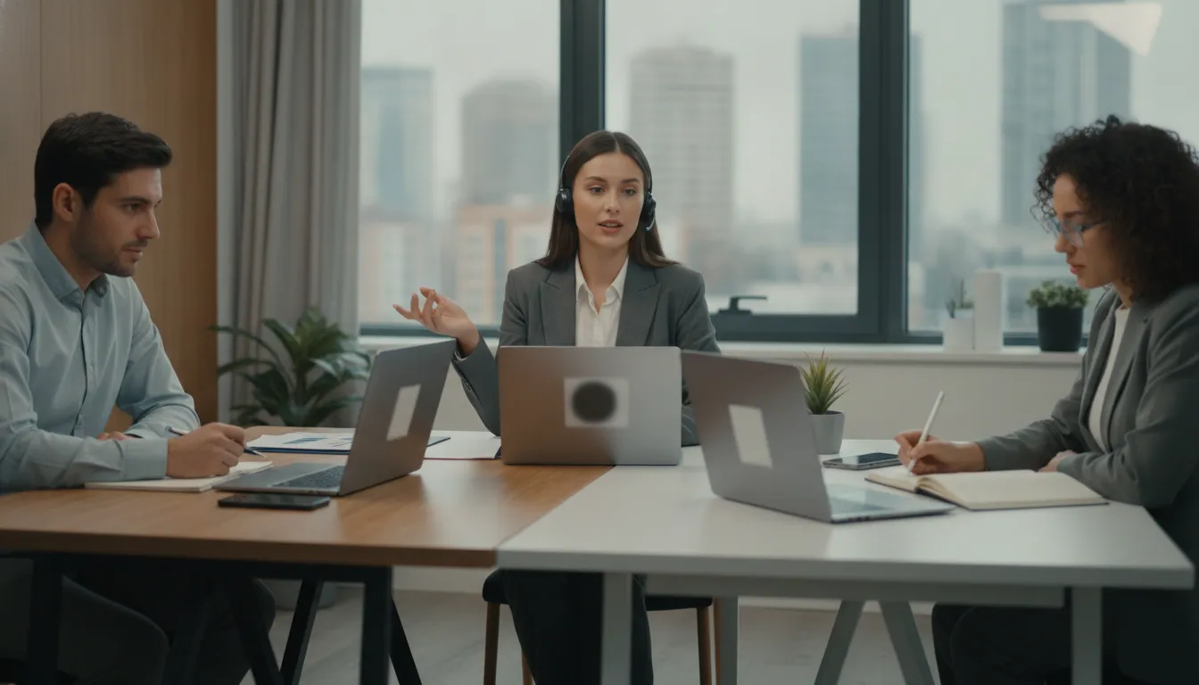 Technology sales professionals practicing a virtual buyer conversation across time zones