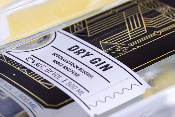 Premium embellished label sample - KYBURG GIN