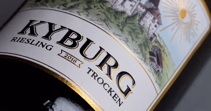 Premium wine label sample — perfect coordination of design, foil, tool and substrate