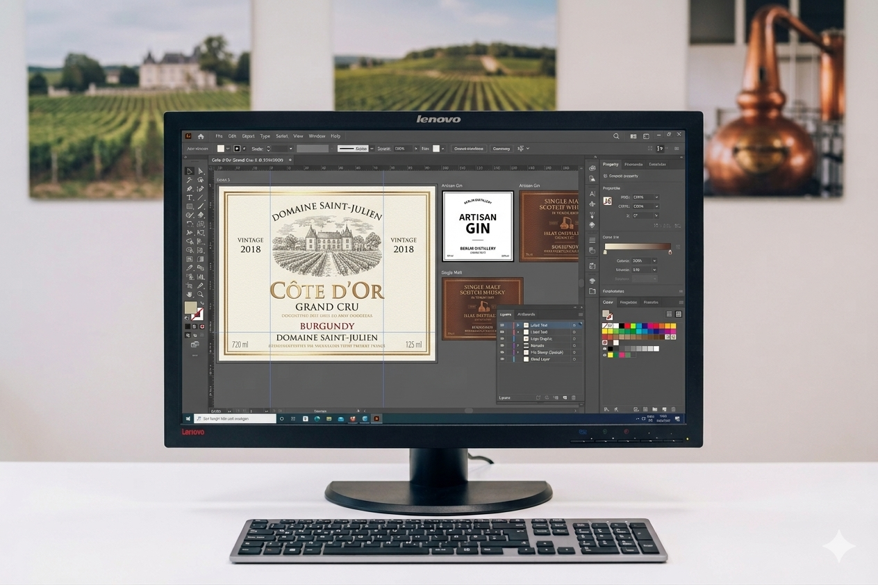 Adobe Illustrator with label artwork open — vector files preferred