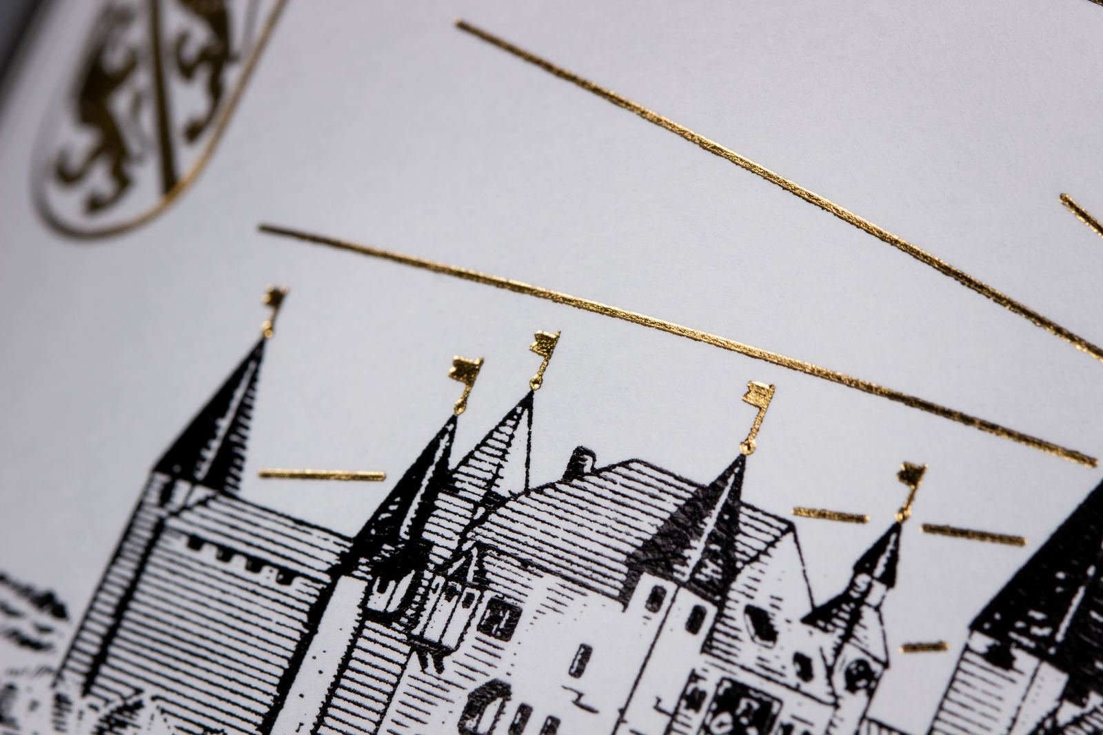 Flat foiling stamping detail on wine label