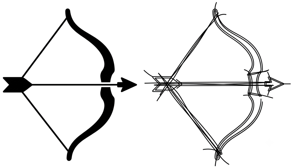 Incorrect example: bow illustration with overlapping and intersecting vector paths