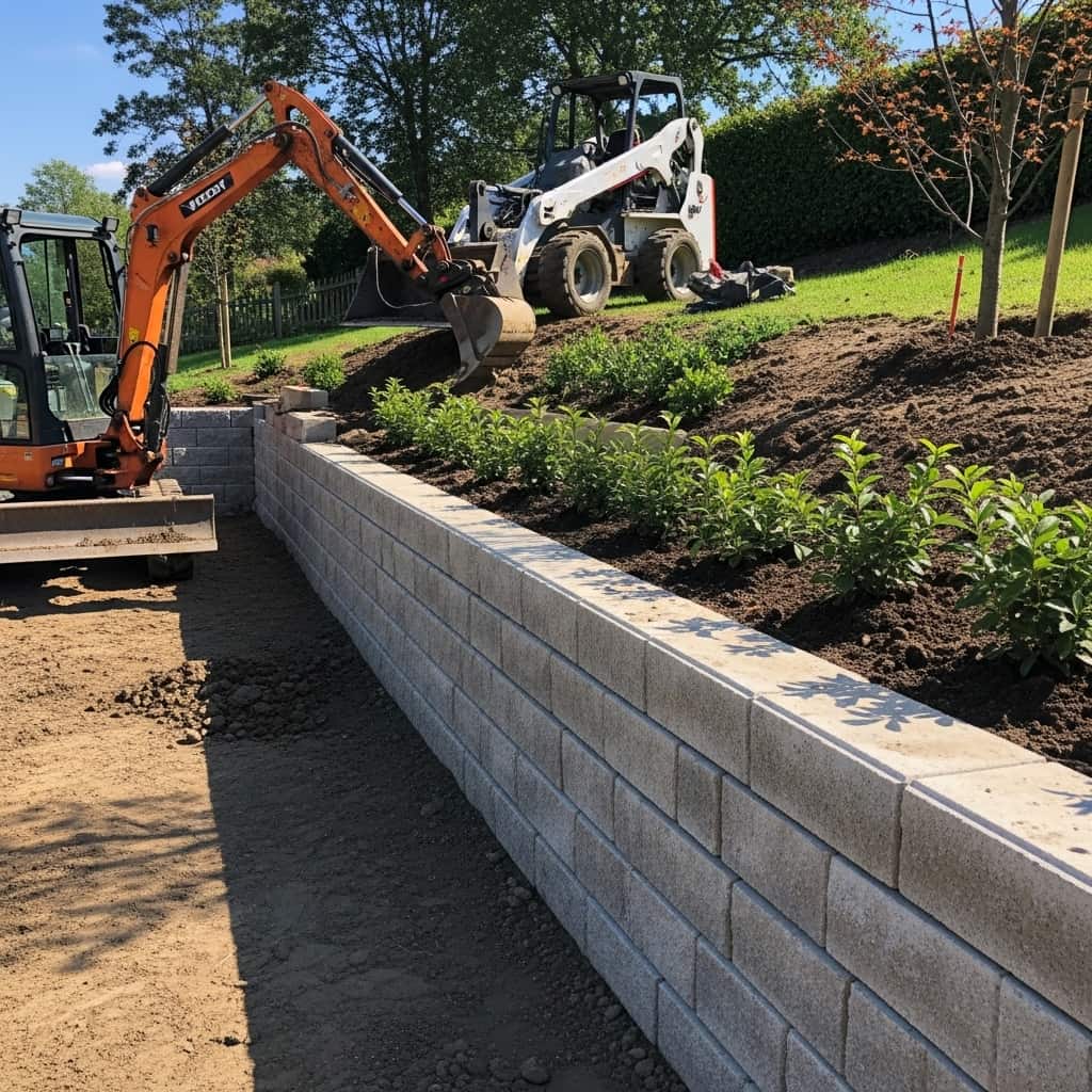 Retaining wall construction and grading work completed by ProFlow Septic & Excavating’s experienced crew in Northeast Ohio