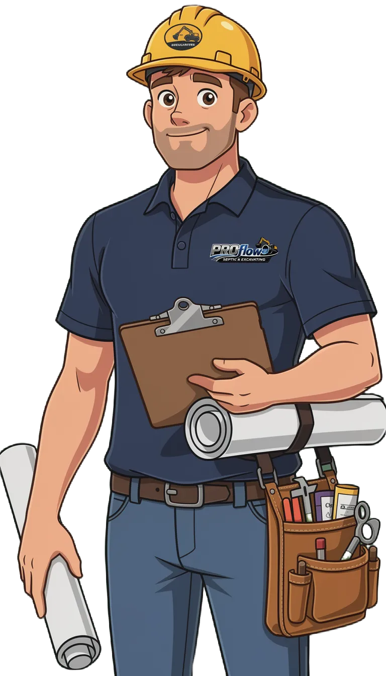Illustrated representation of a ProFlow Septic & Excavation professional, symbolizing licensed expertise, planning-first execution, and reliable service in Northeast Ohio