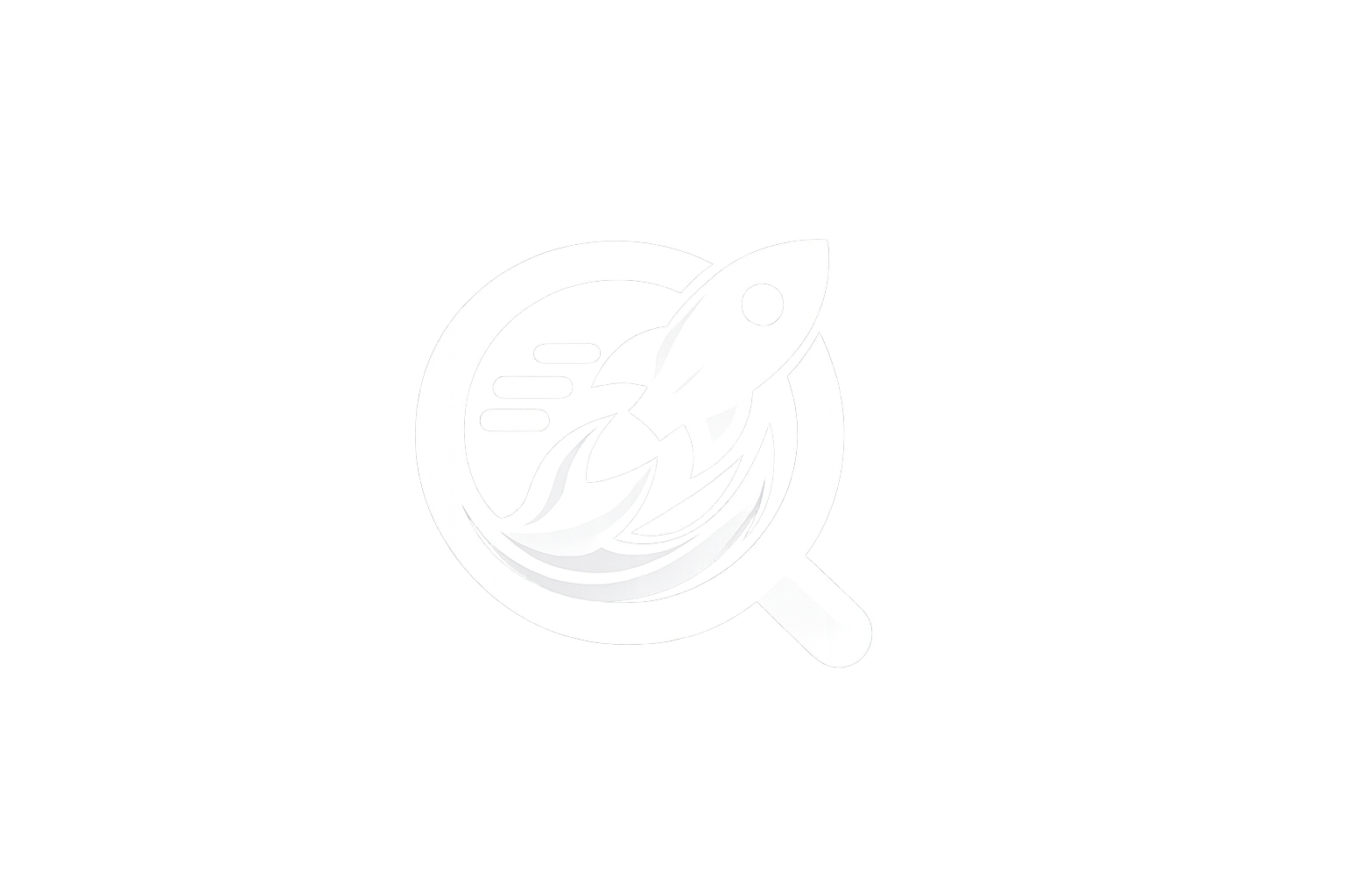 Icon of a rocket launching inside a magnifying glass with speed lines.