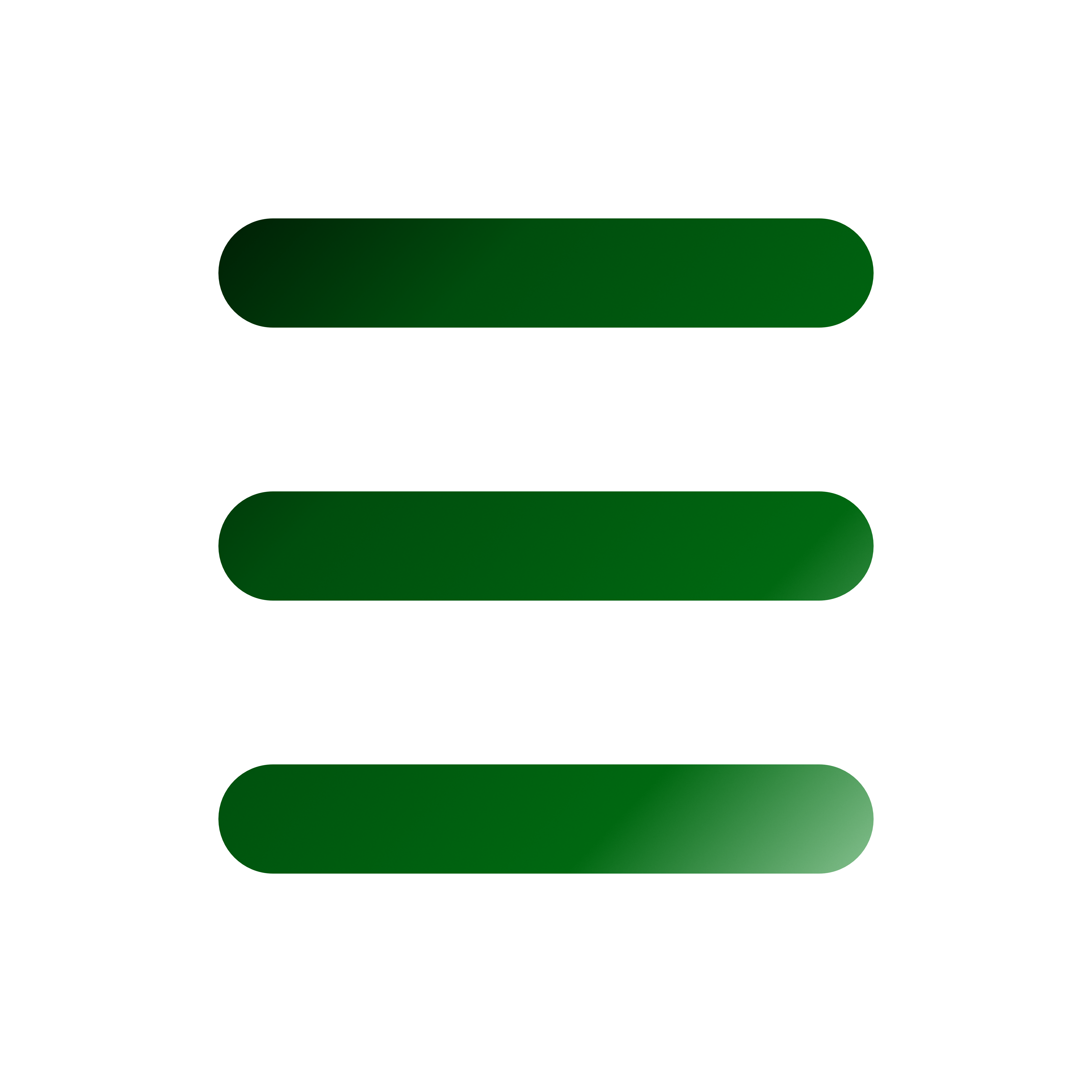 Green hamburger menu icon with three horizontal rounded bars on a black background.