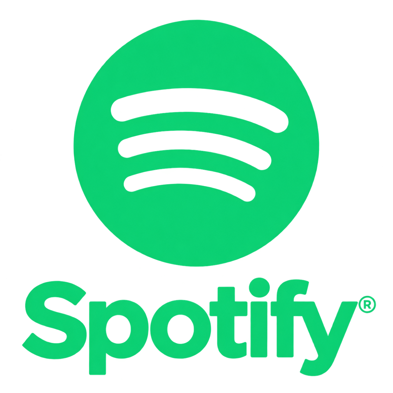 Green Spotify logo with three curved lines inside a circle above the word Spotify.